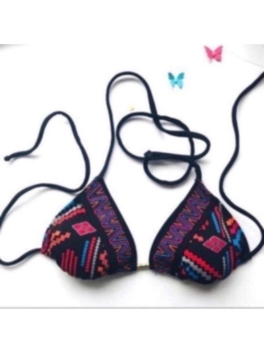 Guess Black Triangle Bikini Top Colorful Print size XS